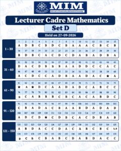 Punjab Lecturer Mathematics Answer Key 2026 Set D